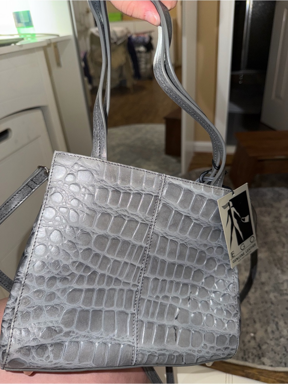 Gray Croc-Embossed Crossbody Bag - Unbranded